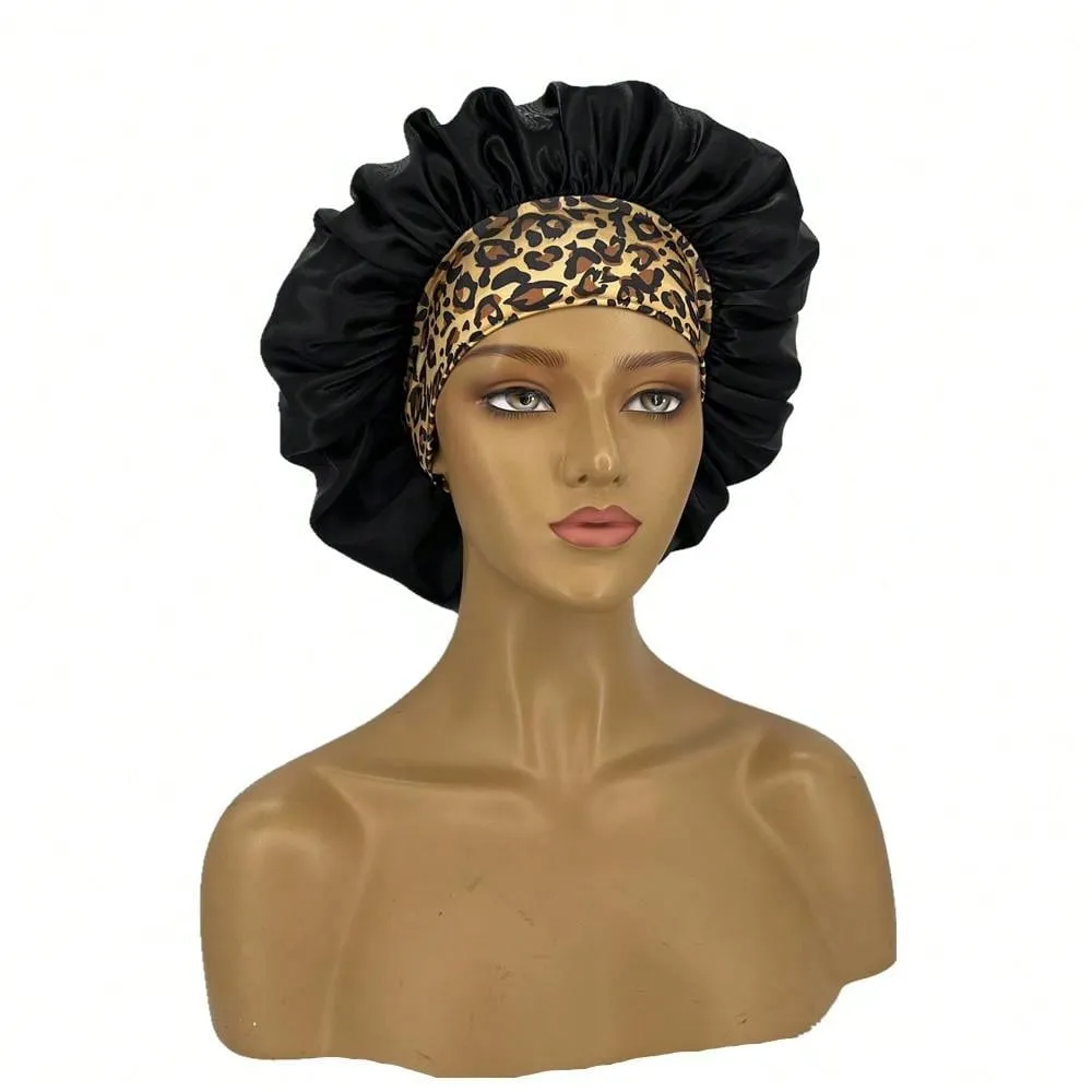 1 pieza de Gorro de Seda con Estampado de Leopardo de Bordes Amplios Elastico para Mujeres, Gorro de Dormir de Seda para Cuidado del Cabello y Proteccion del Cabello mientras Duermes, Gorro de Seda, Gorro de Saten