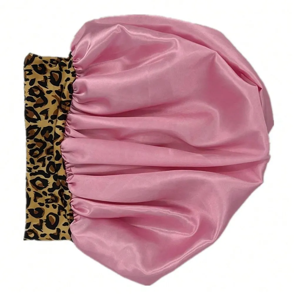 1 pieza de Gorro de Seda con Estampado de Leopardo de Bordes Amplios Elastico para Mujeres, Gorro de Dormir de Seda para Cuidado del Cabello y Proteccion del Cabello mientras Duermes, Gorro de Seda, Gorro de Saten