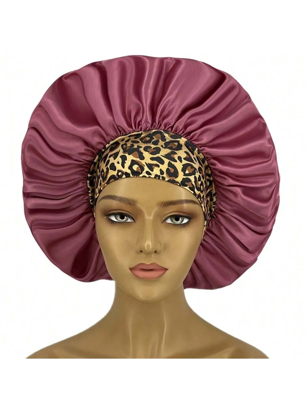 1 pieza de Gorro de Seda con Estampado de Leopardo de Bordes Amplios Elastico para Mujeres, Gorro de Dormir de Seda para Cuidado del Cabello y Proteccion del Cabello mientras Duermes, Gorro de Seda, Gorro de Saten