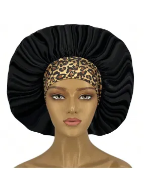 1 pieza de Gorro de Seda con Estampado de Leopardo de Bordes Amplios Elastico para Mujeres, Gorro de Dormir de Seda para Cuidado del Cabello y Proteccion del Cabello mientras Duermes, Gorro de Seda, Gorro de Saten