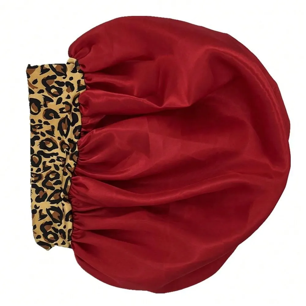 1 pieza de Gorro de Seda con Estampado de Leopardo de Bordes Amplios Elastico para Mujeres, Gorro de Dormir de Seda para Cuidado del Cabello y Proteccion del Cabello mientras Duermes, Gorro de Seda, Gorro de Saten