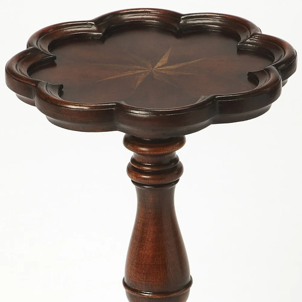 20" Dark Brown And Cherry Wood Floral Top End Table By Homeroots