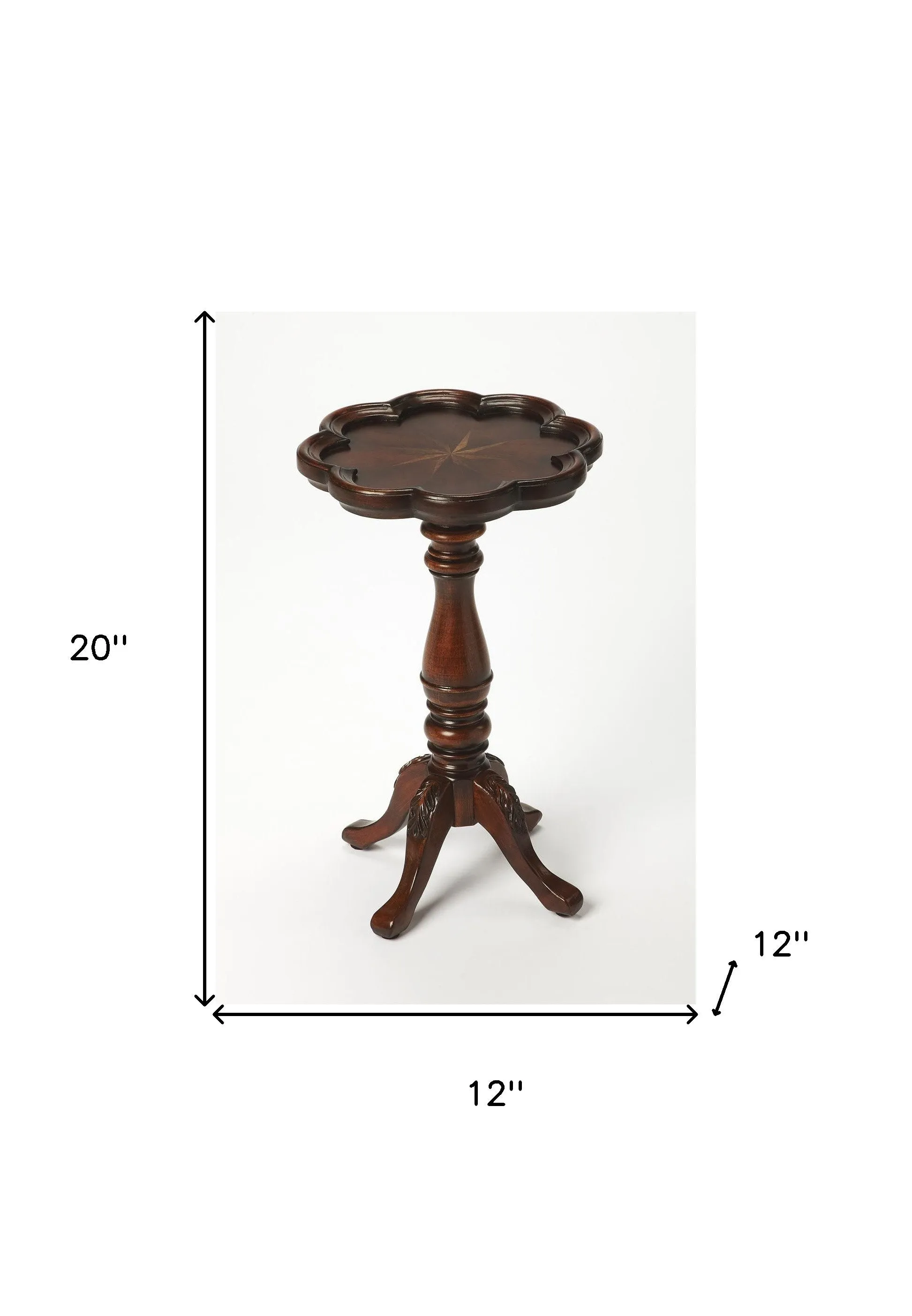 20" Dark Brown And Cherry Wood Floral Top End Table By Homeroots