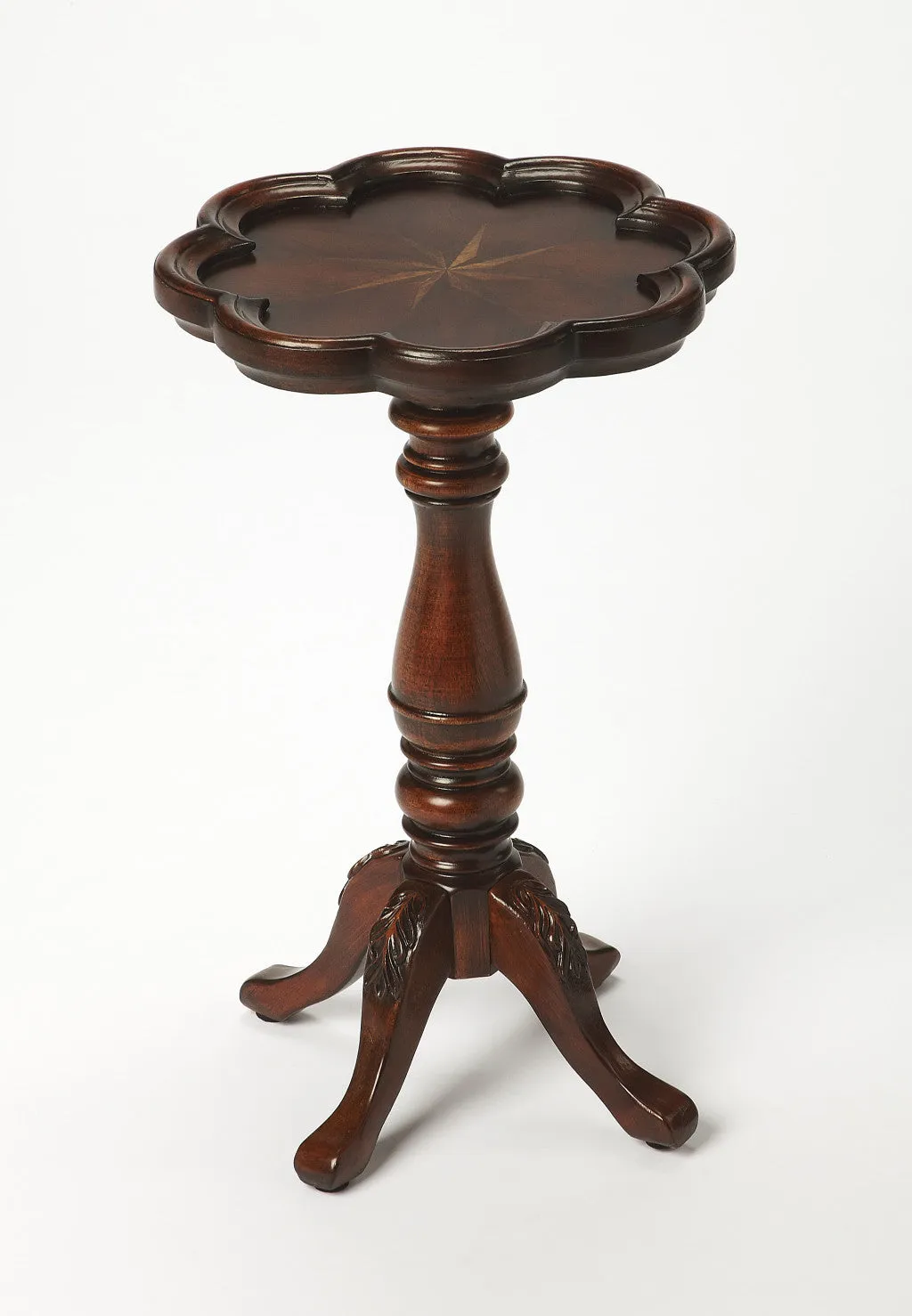 20" Dark Brown And Cherry Wood Floral Top End Table By Homeroots