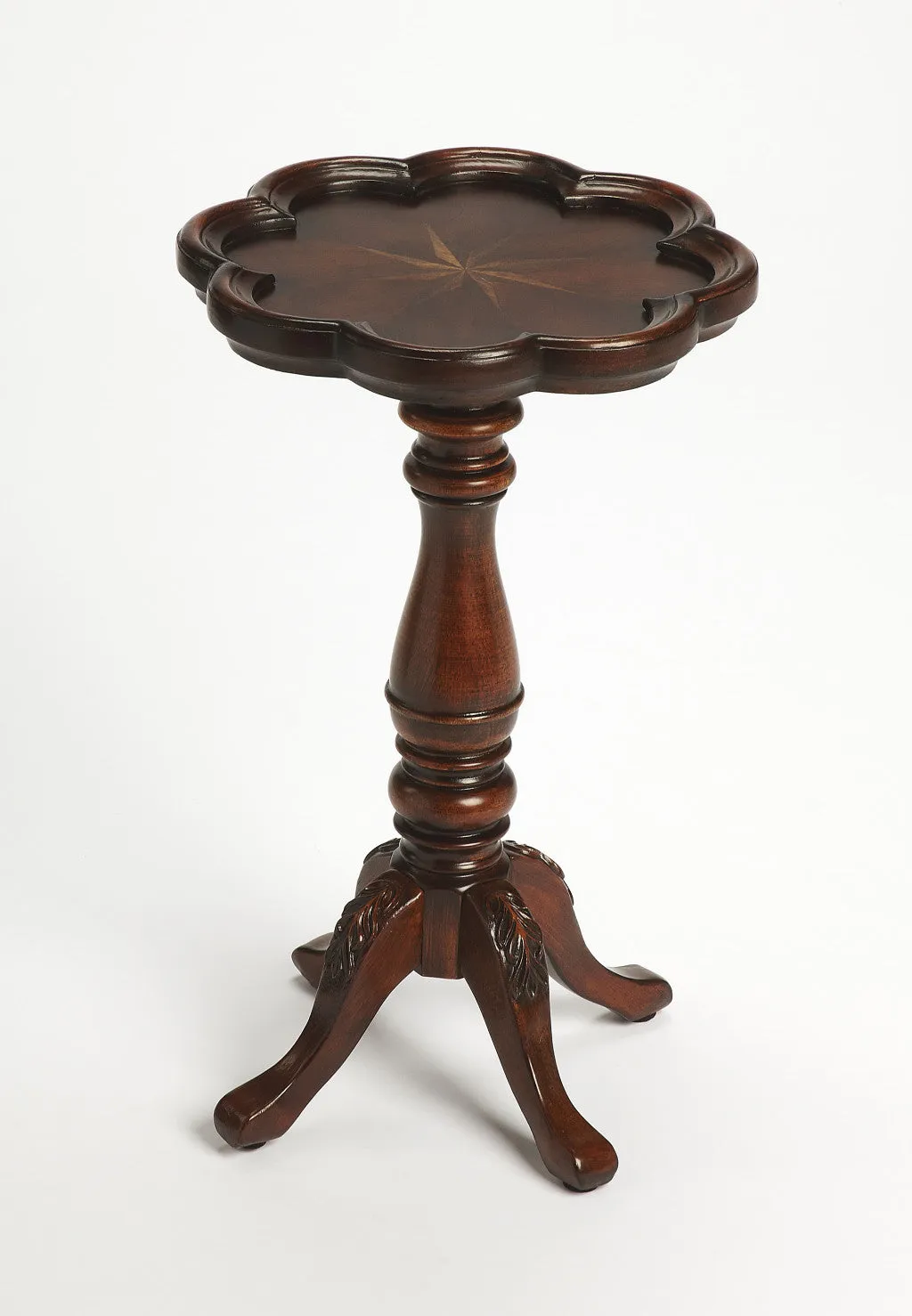 20" Dark Brown And Cherry Wood Floral Top End Table By Homeroots