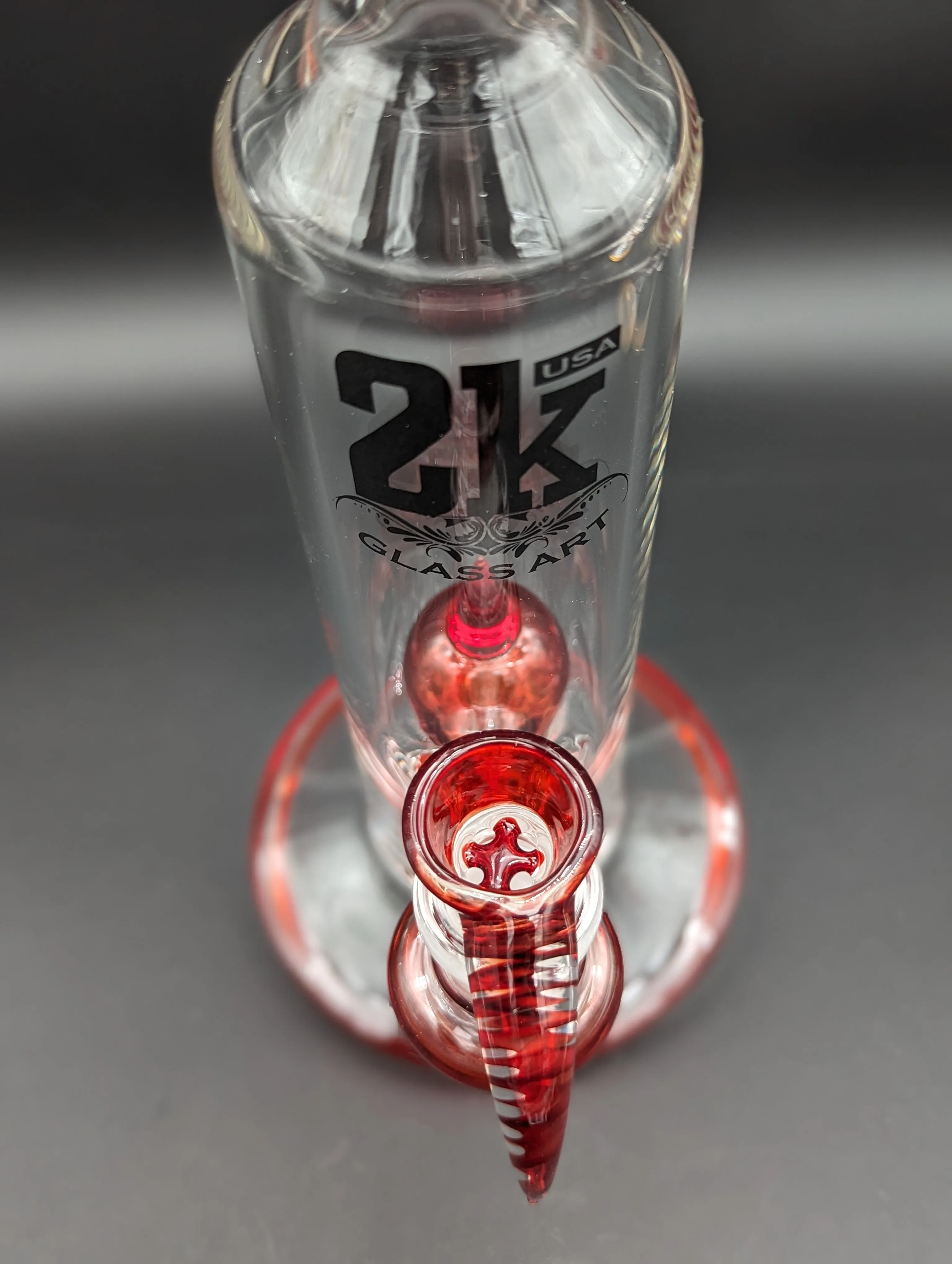 2K Glass Art Red 8 Arm Perc 14 Bong