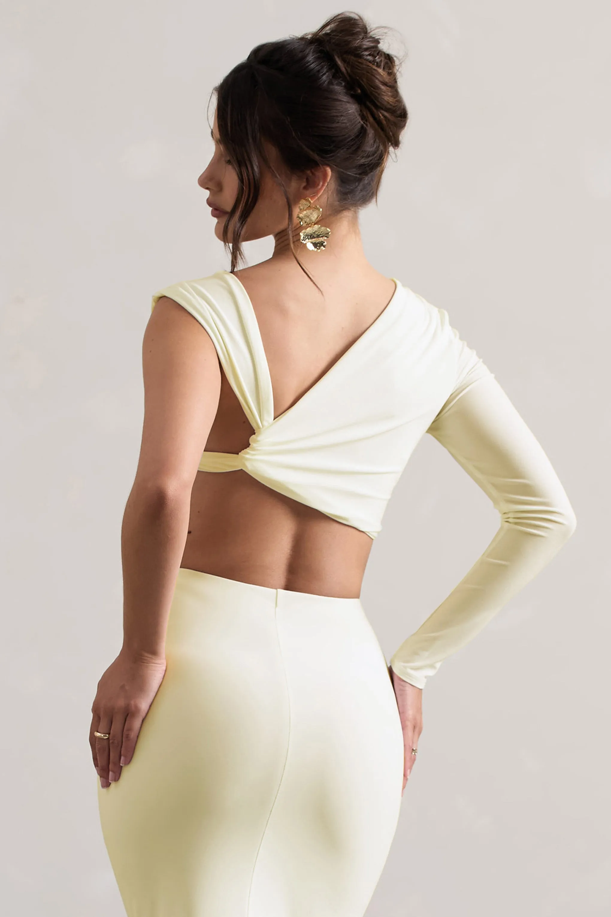 Agalia | Crop top crème froncé à une manche asymétrique