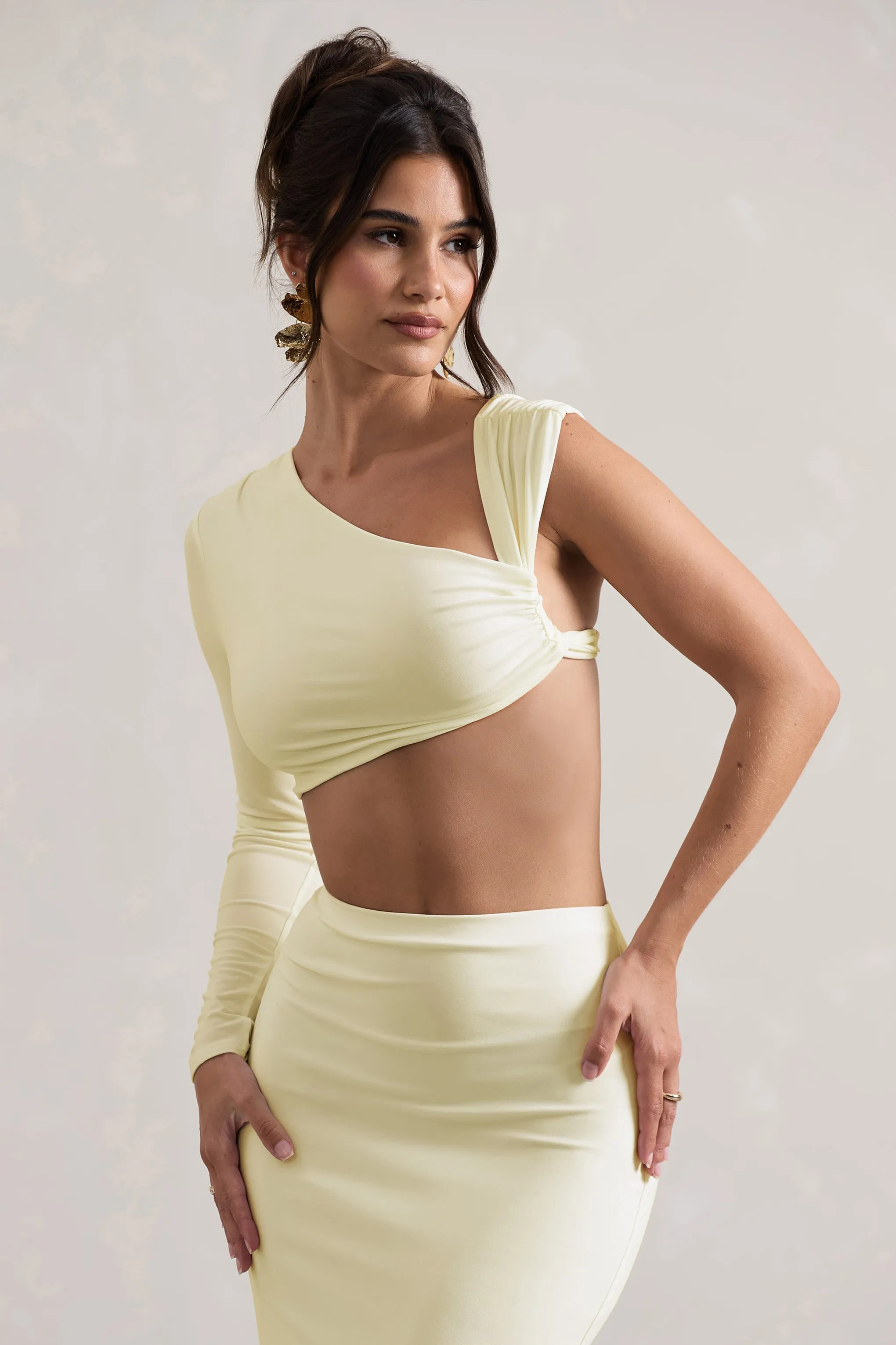 Agalia | Crop top crème froncé à une manche asymétrique