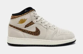 Air Jordan 1 Retro Mid SE Brown Elephant Grade School Lifestyle Shoes (Light Orewood Brown/Metallic Gold)