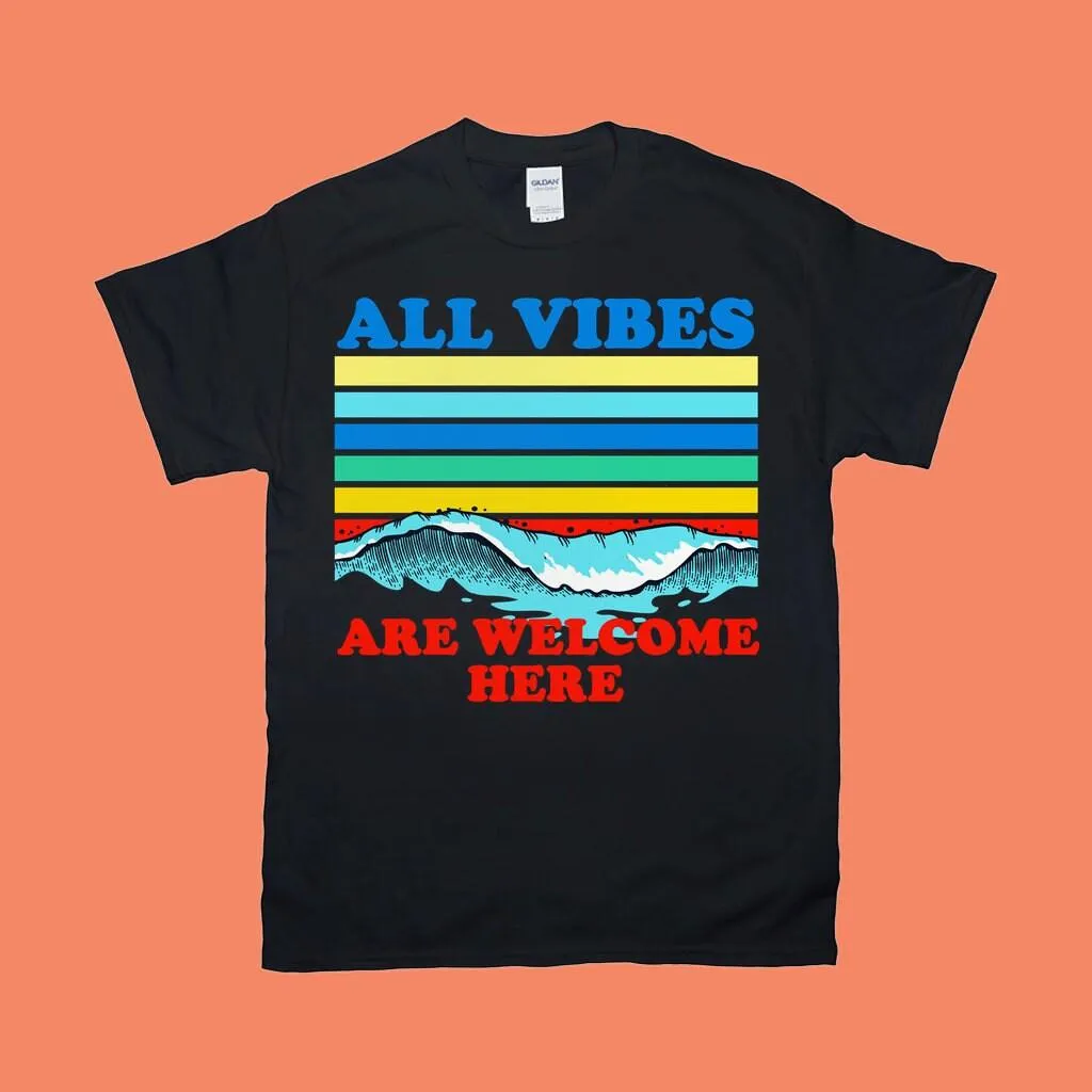 All Vibes Are Welcome Here | | Retro Sunset Waves,all vibes welcome vintage t / kindness shirt / 70s tee / mindfulness gift / hippie tops