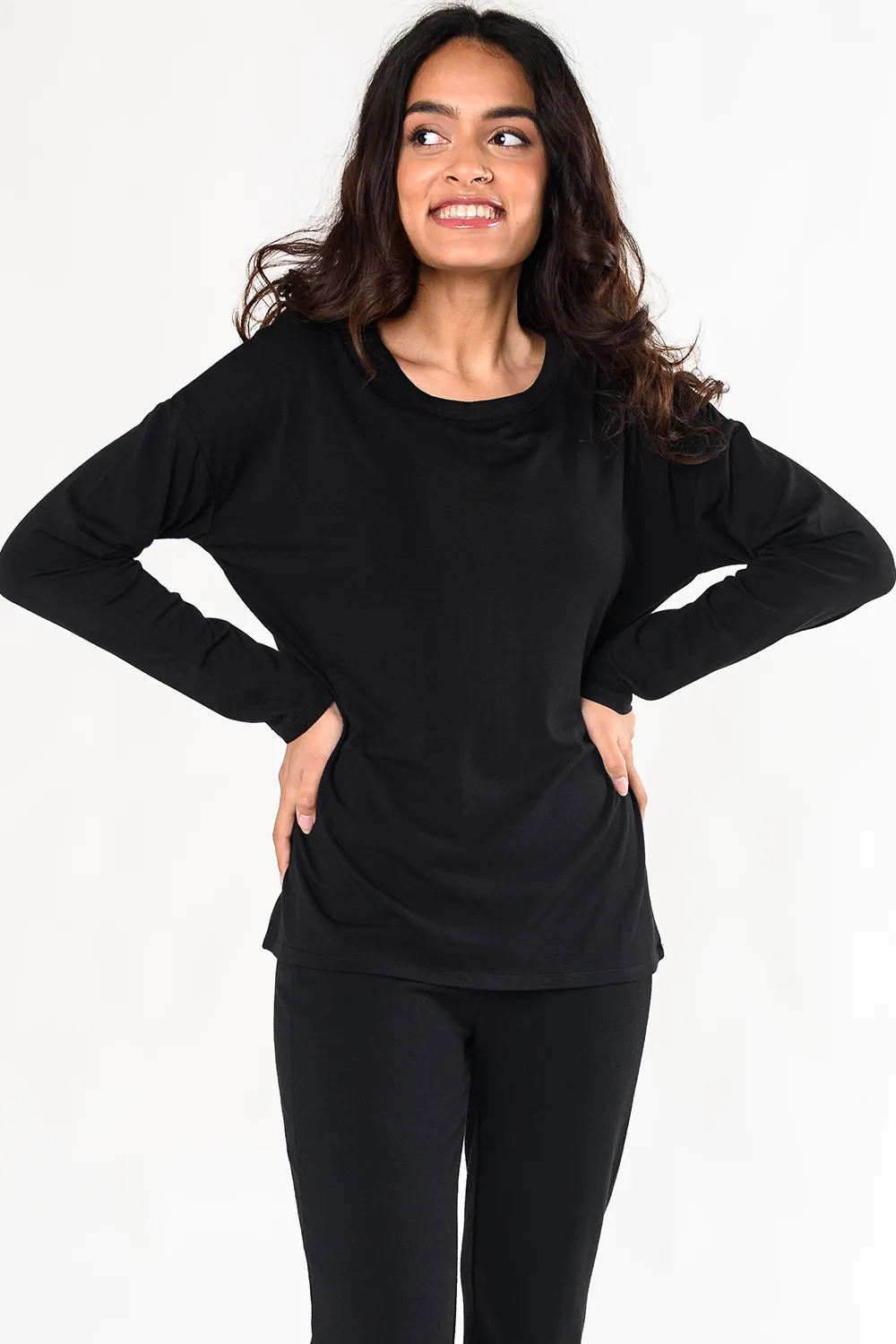 Anita Relaxed Bamboo Crew Top - Black