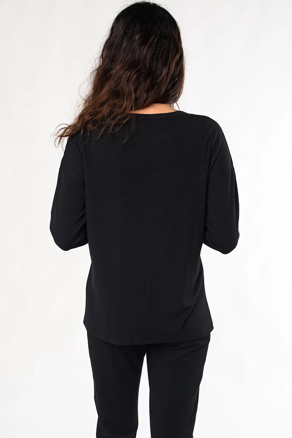 Anita Relaxed Bamboo Crew Top - Black