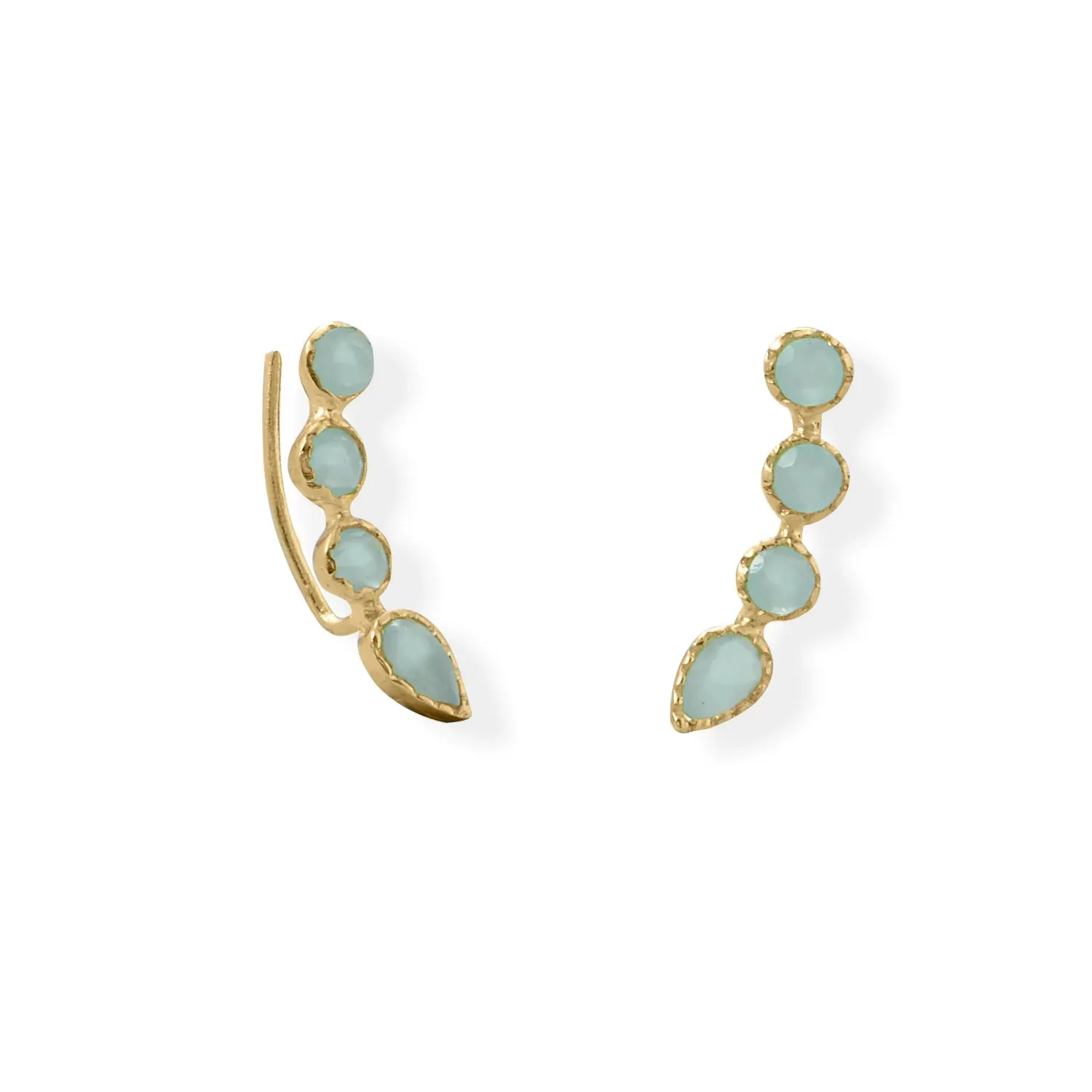 Aqua Chalcedony Ear Climber Earrings