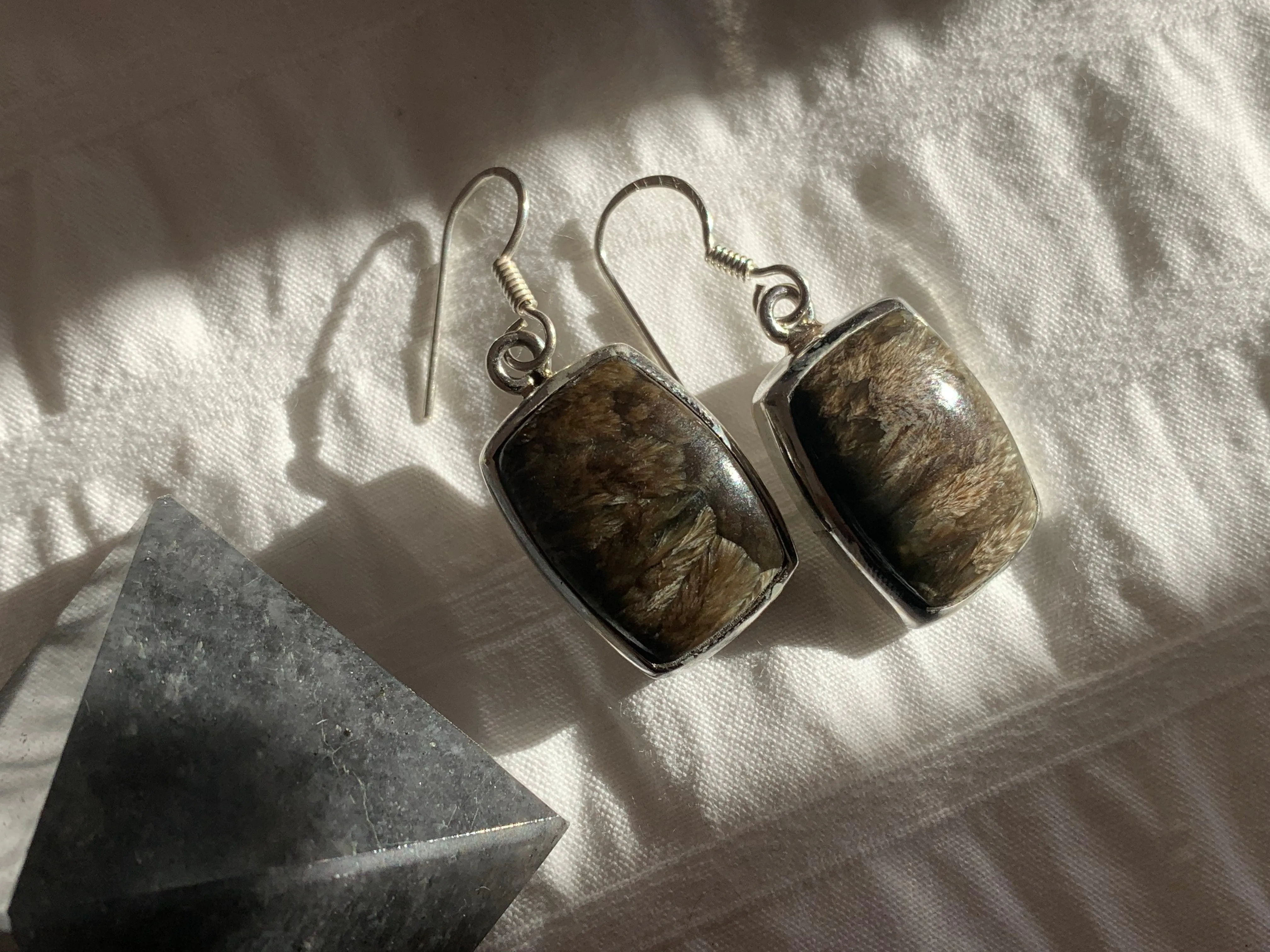 Black Golden Seraphinite Naevia Earrings - Square