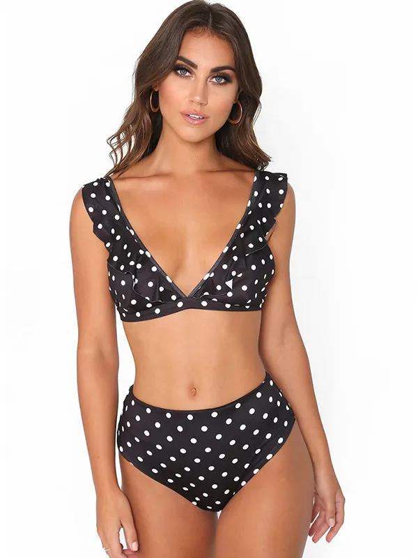 Black or White Dots Deep V-neck Swimsuit