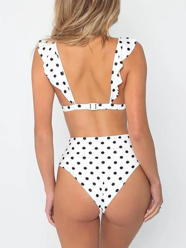 Black or White Dots Deep V-neck Swimsuit