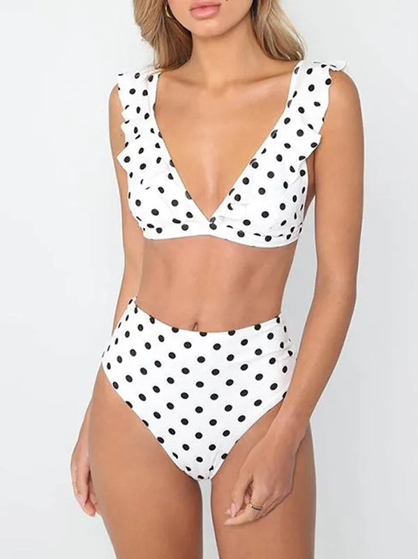 Black or White Dots Deep V-neck Swimsuit