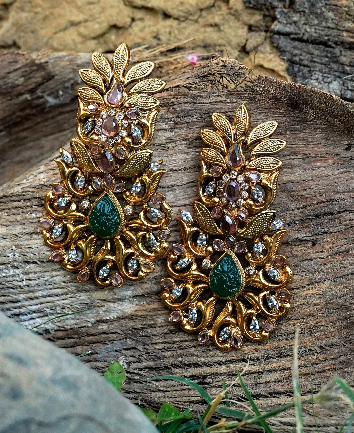 Carved Green and Texture Earrings