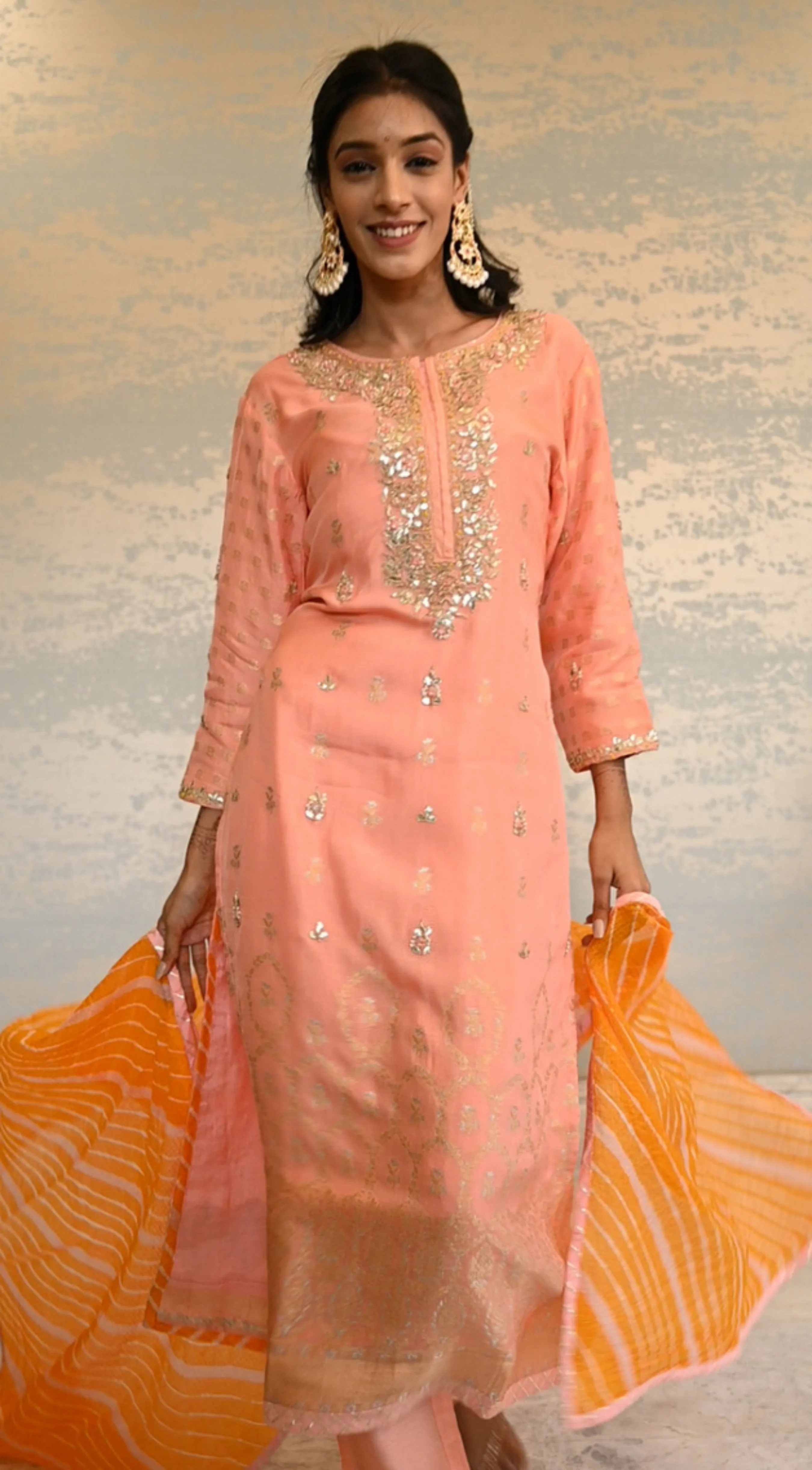 Chanderi Suit Stitched with Gota Patti work.