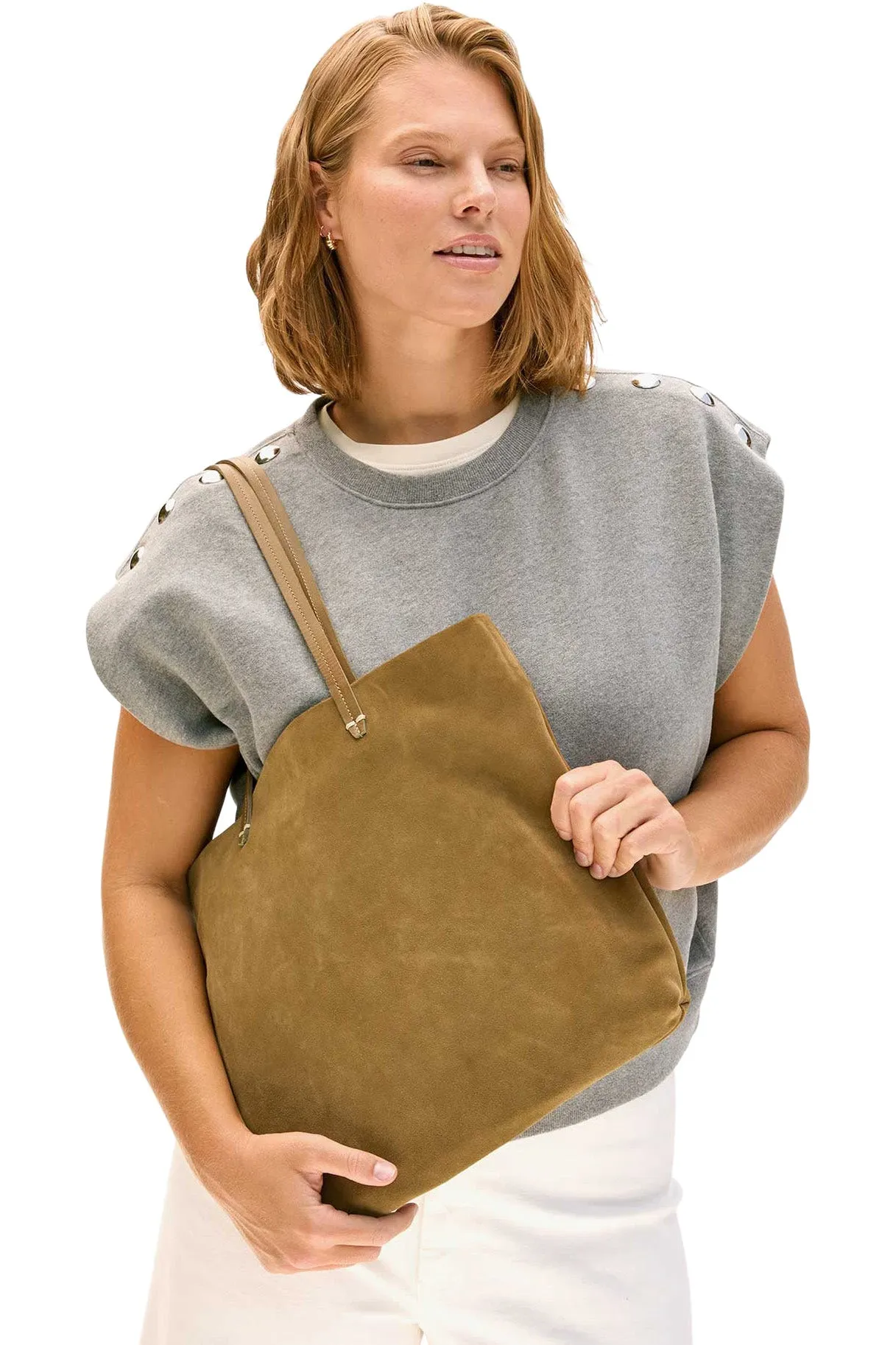 Clare V. Bande Tote in Oat Suede