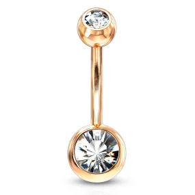 Classique Gem Belly Bar in 14G or 16G with Rose Gold Plating