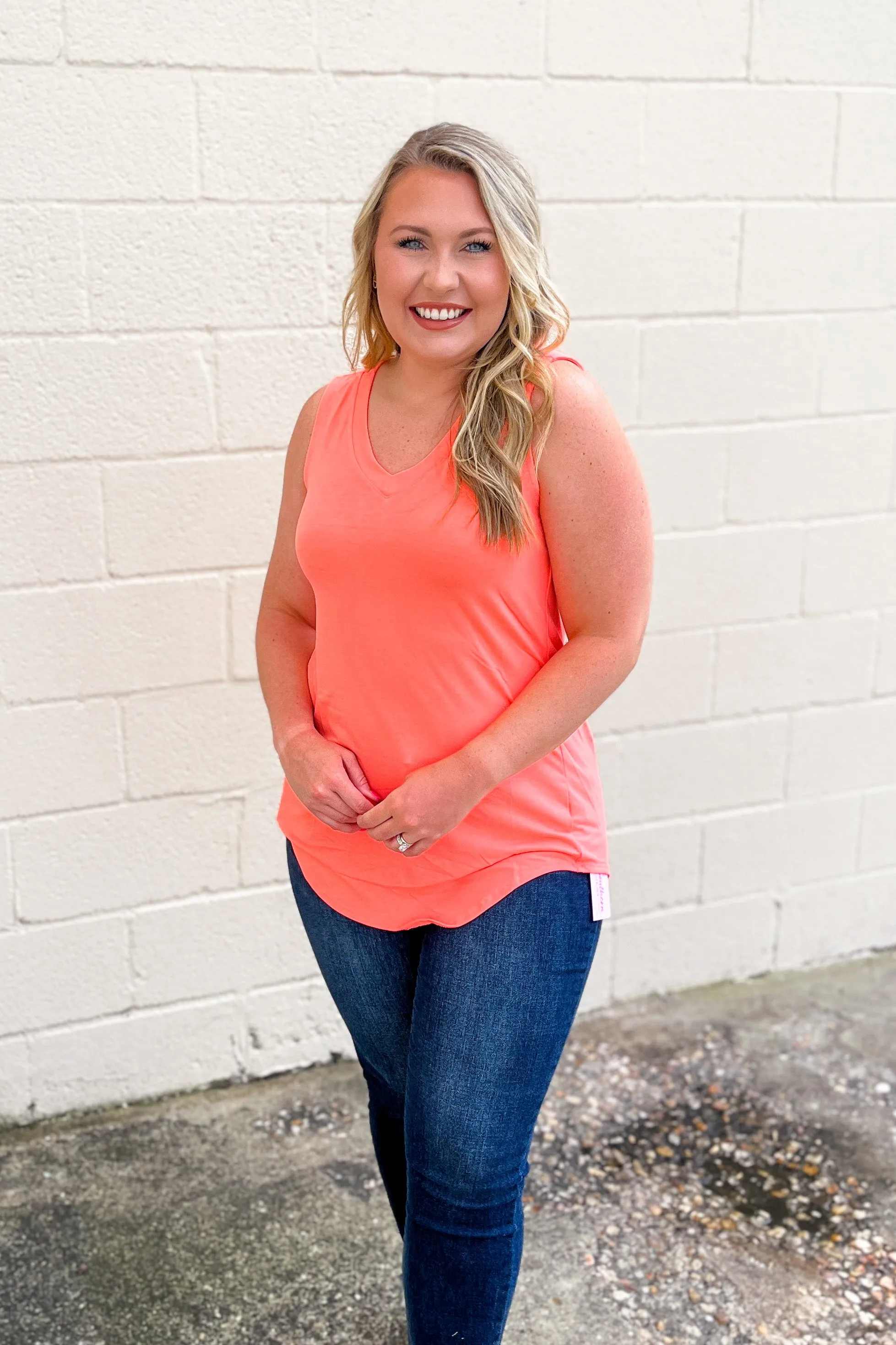 DEAL | Terri V-Neck Tank Top, Neon Peach