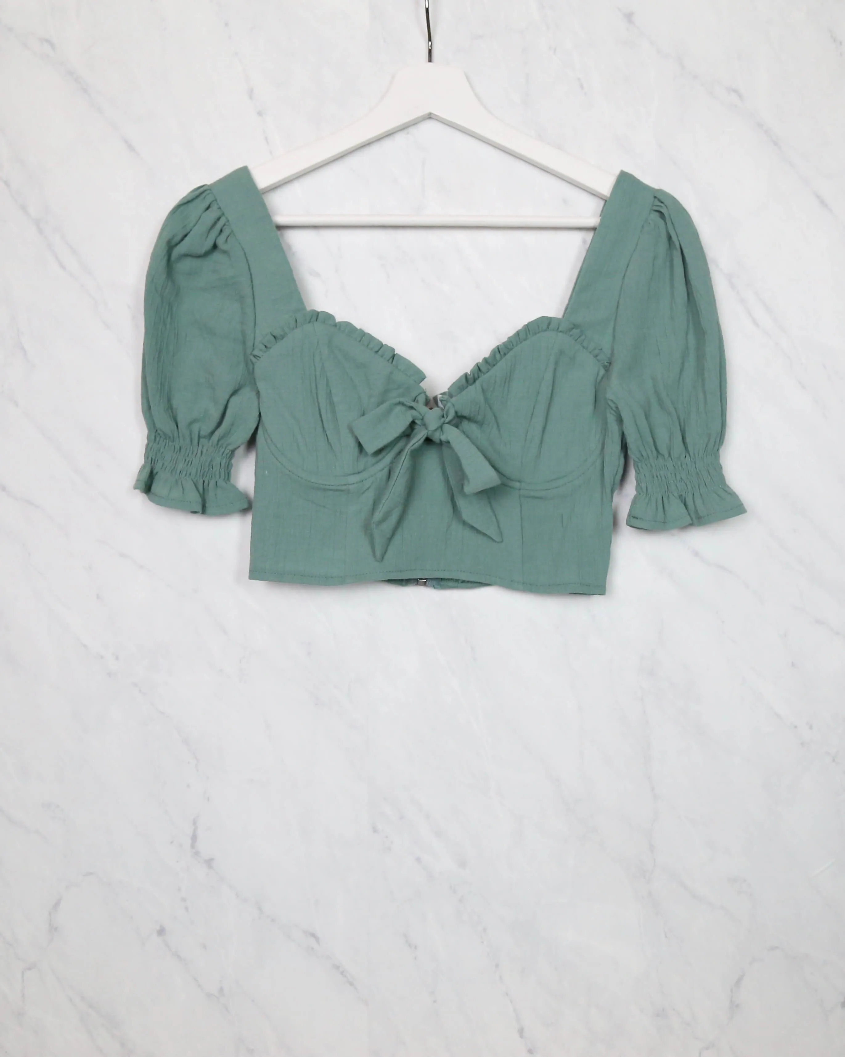 Distraction Bustier Cropped Blouse in Sage