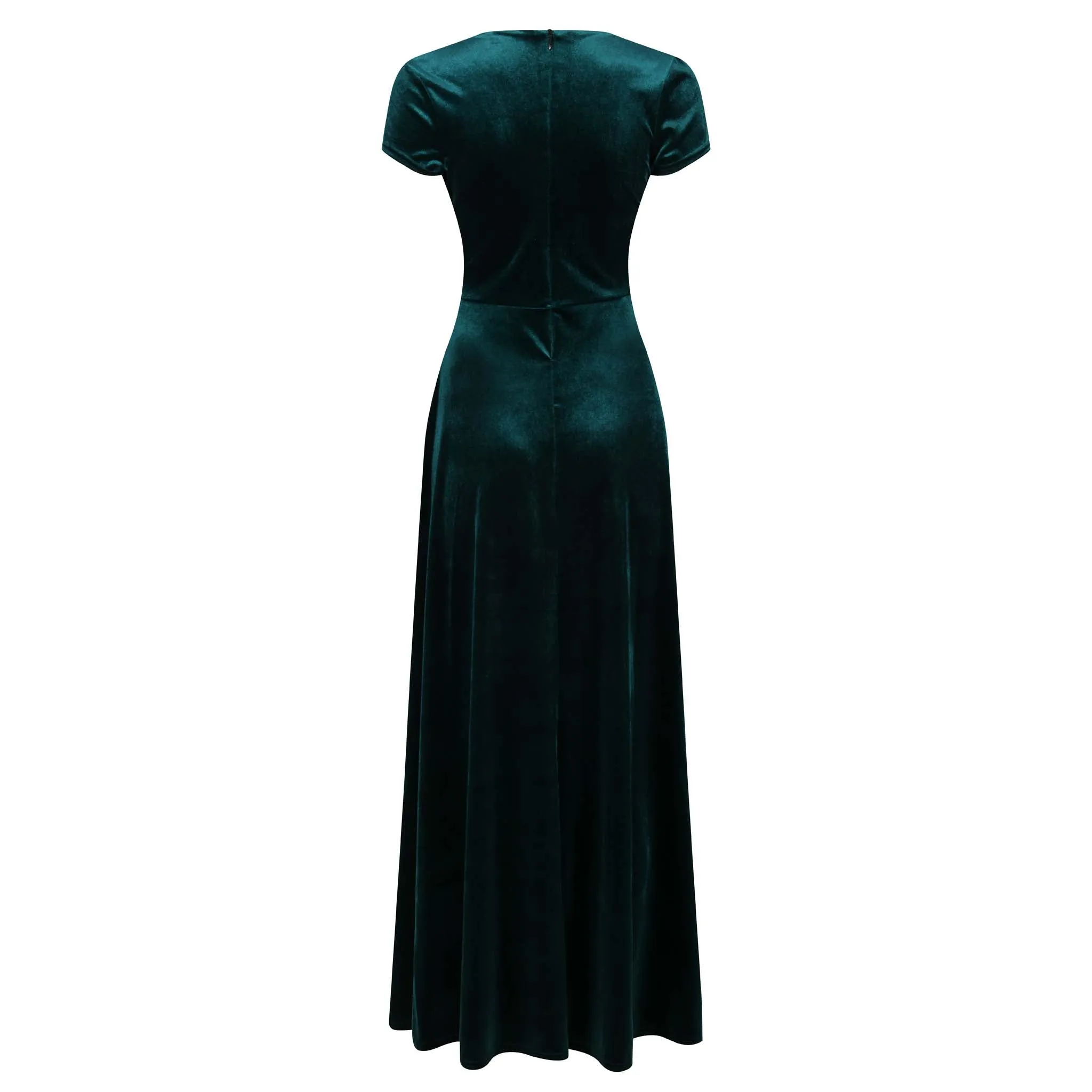 Emerald Green Velour V Neck Cap Sleeve Maxi Dress