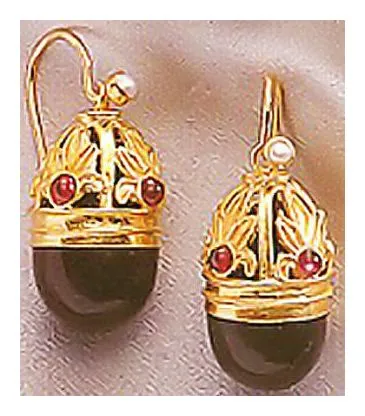 Empress Elisabeth Onyx, Garnet and Pearl Screw Back Earrings