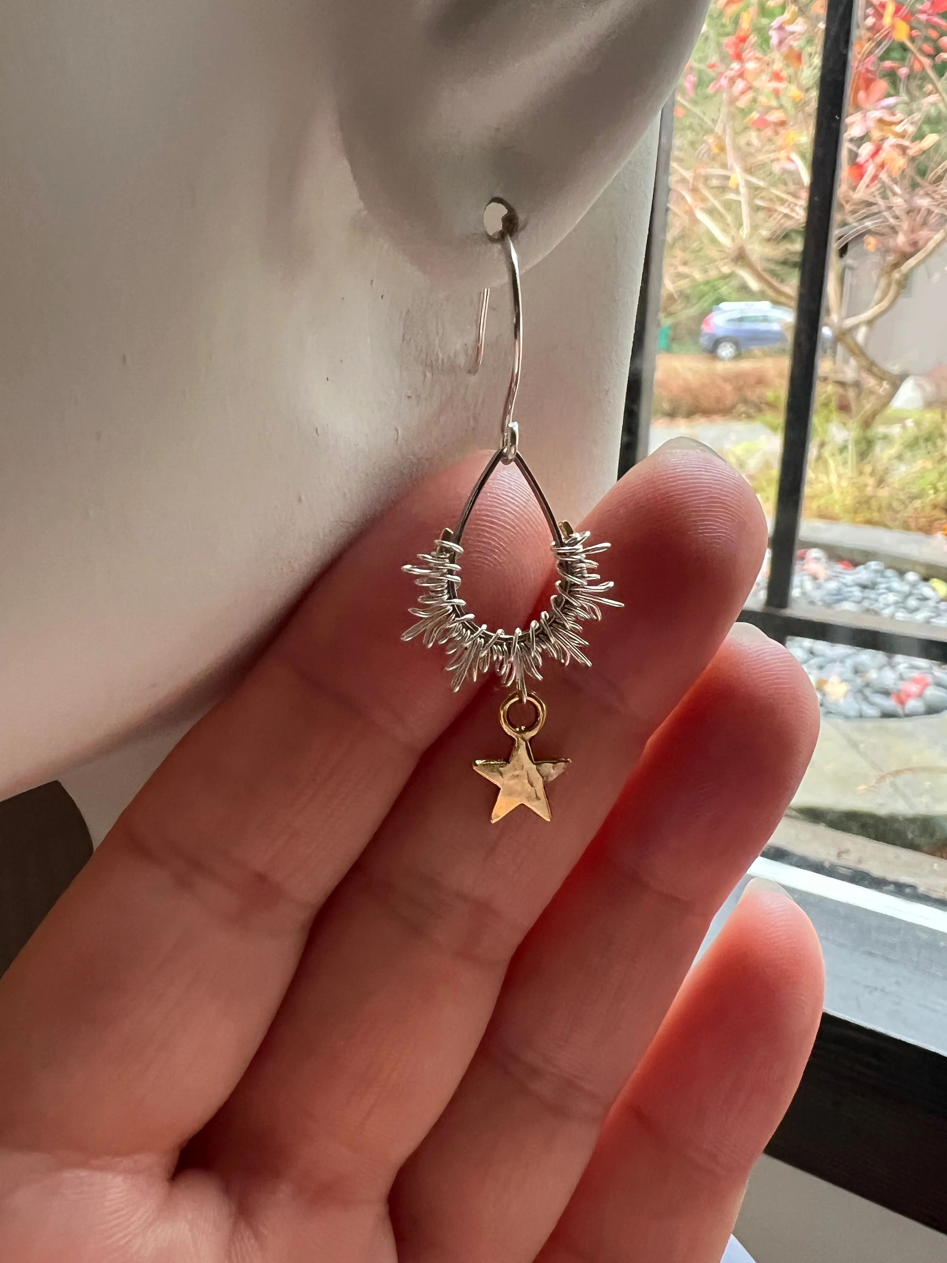 Falling Star Earrings, golden star from silver.  The Celestial Collection.