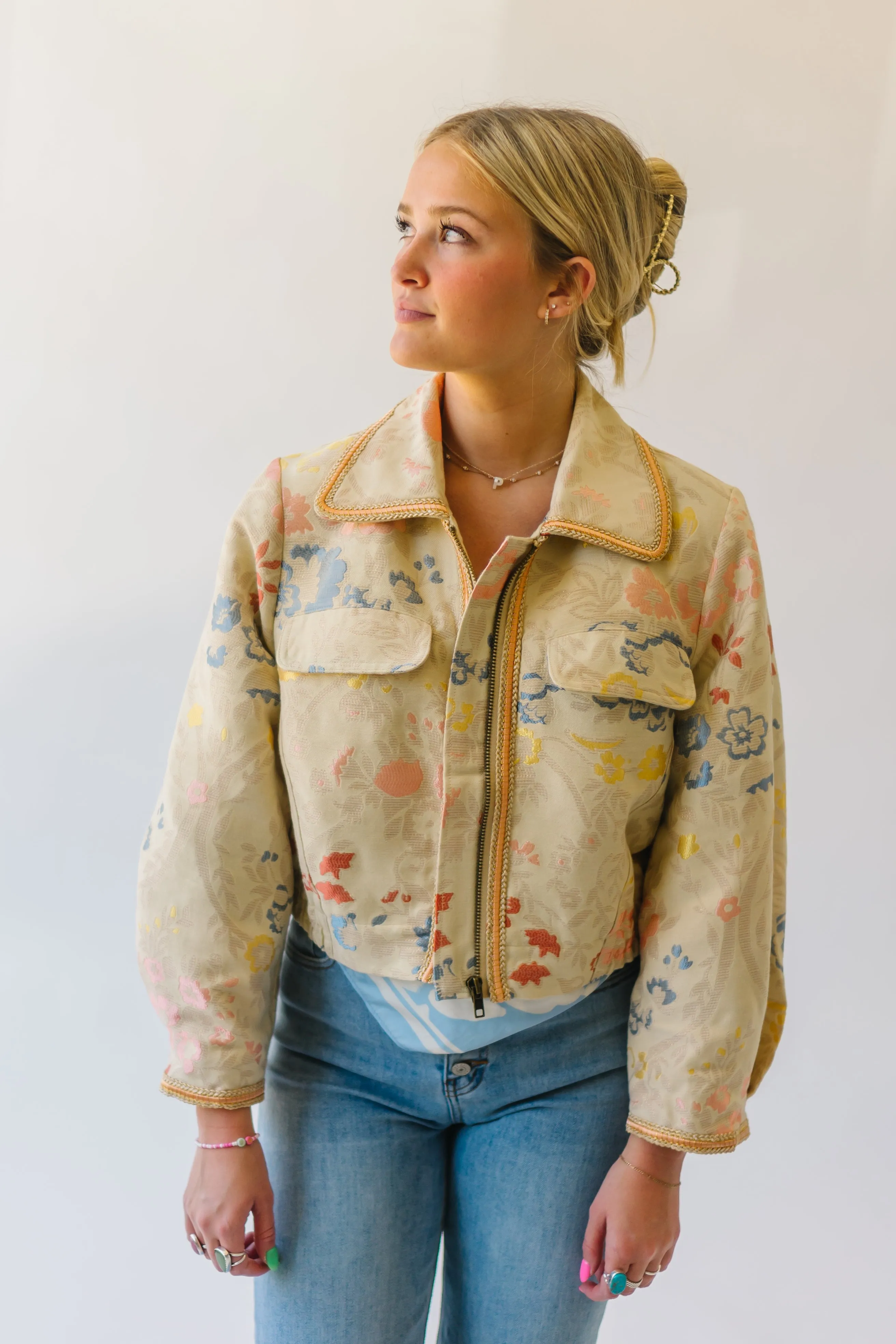 Free People: Margot Jacket in Golden Wheat Combo