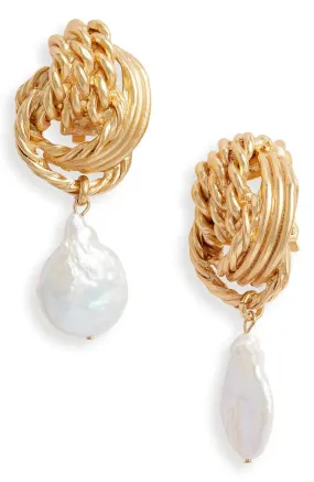 Knot pearl drop clip-on earrings