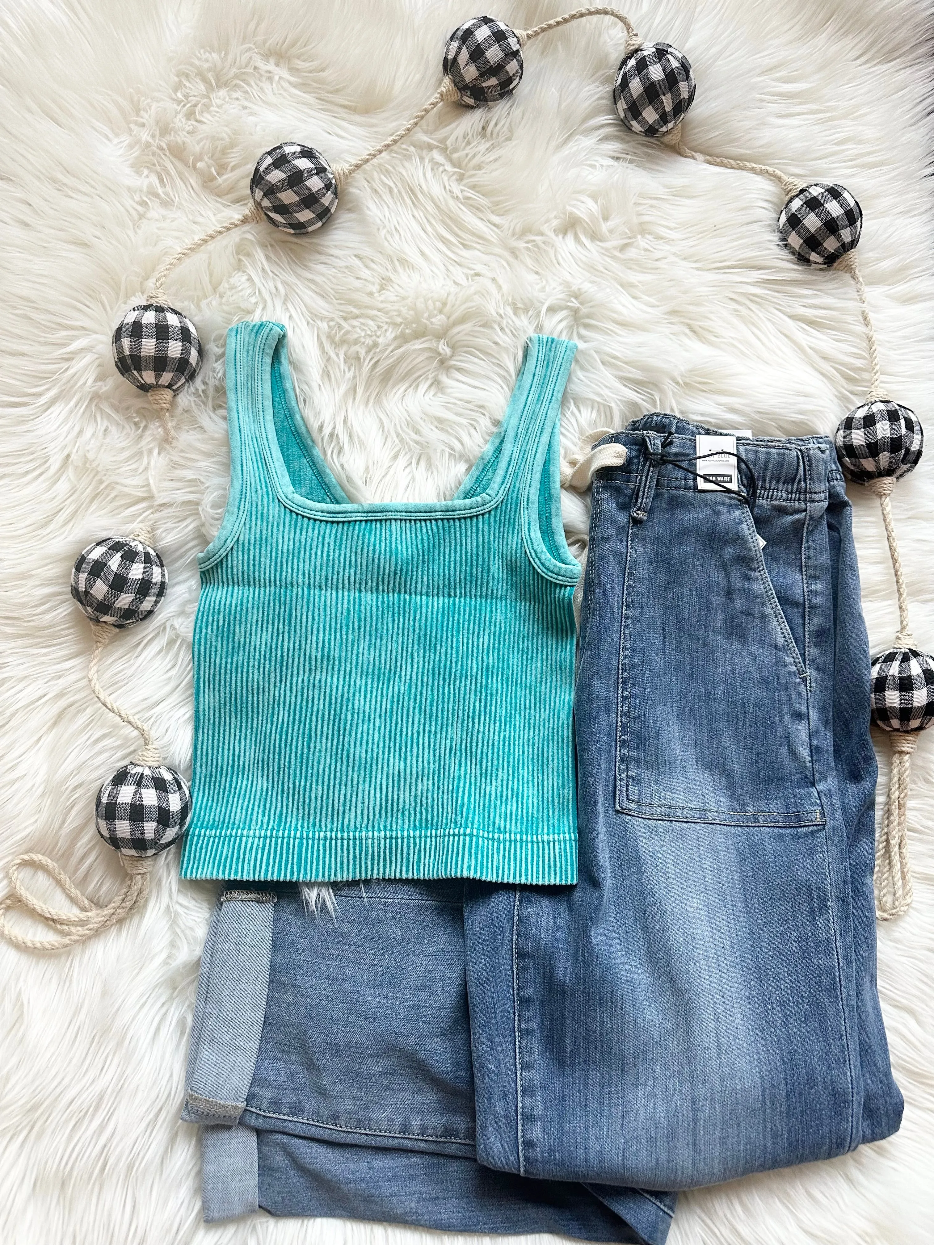 Lt Teal 2 Way Ribbed Cropped Tank NTW-6187A