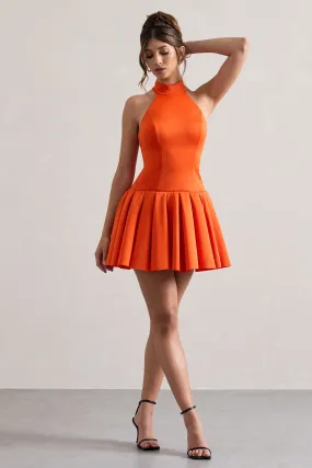 Masterpiece | Mini-robe orange avec col haut et ourlet volumineux