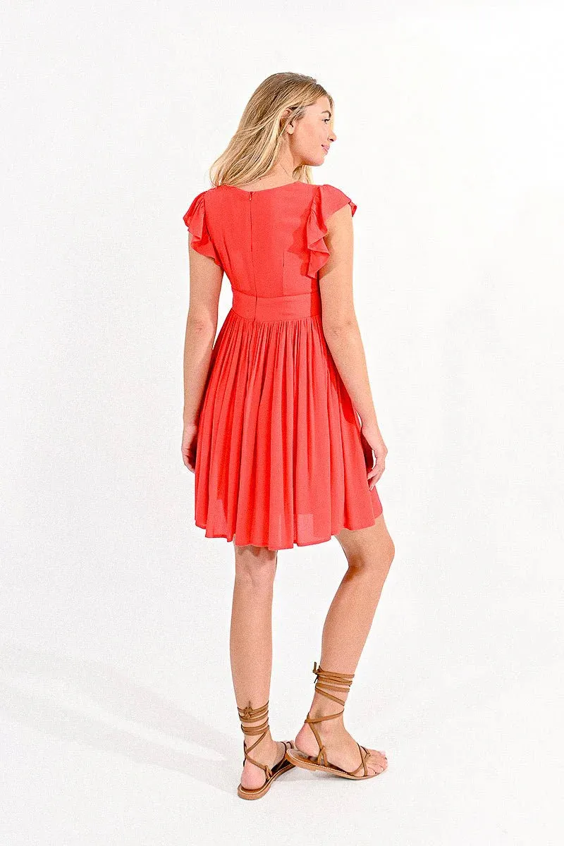 Molly Bracken Mini V-Neckline Dress in Red/Orange