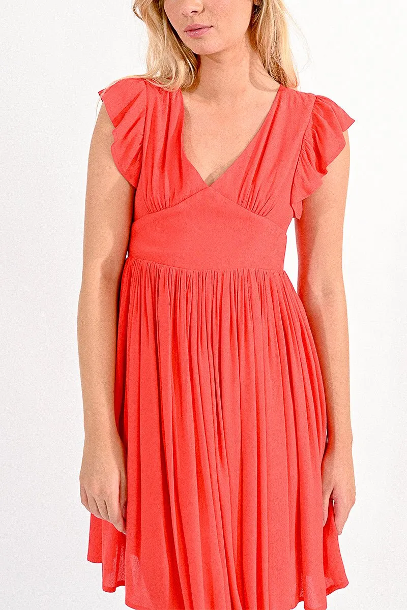 Molly Bracken Mini V-Neckline Dress in Red/Orange