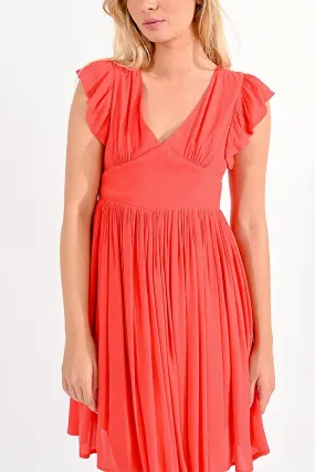 Molly Bracken Mini V-Neckline Dress in Red/Orange