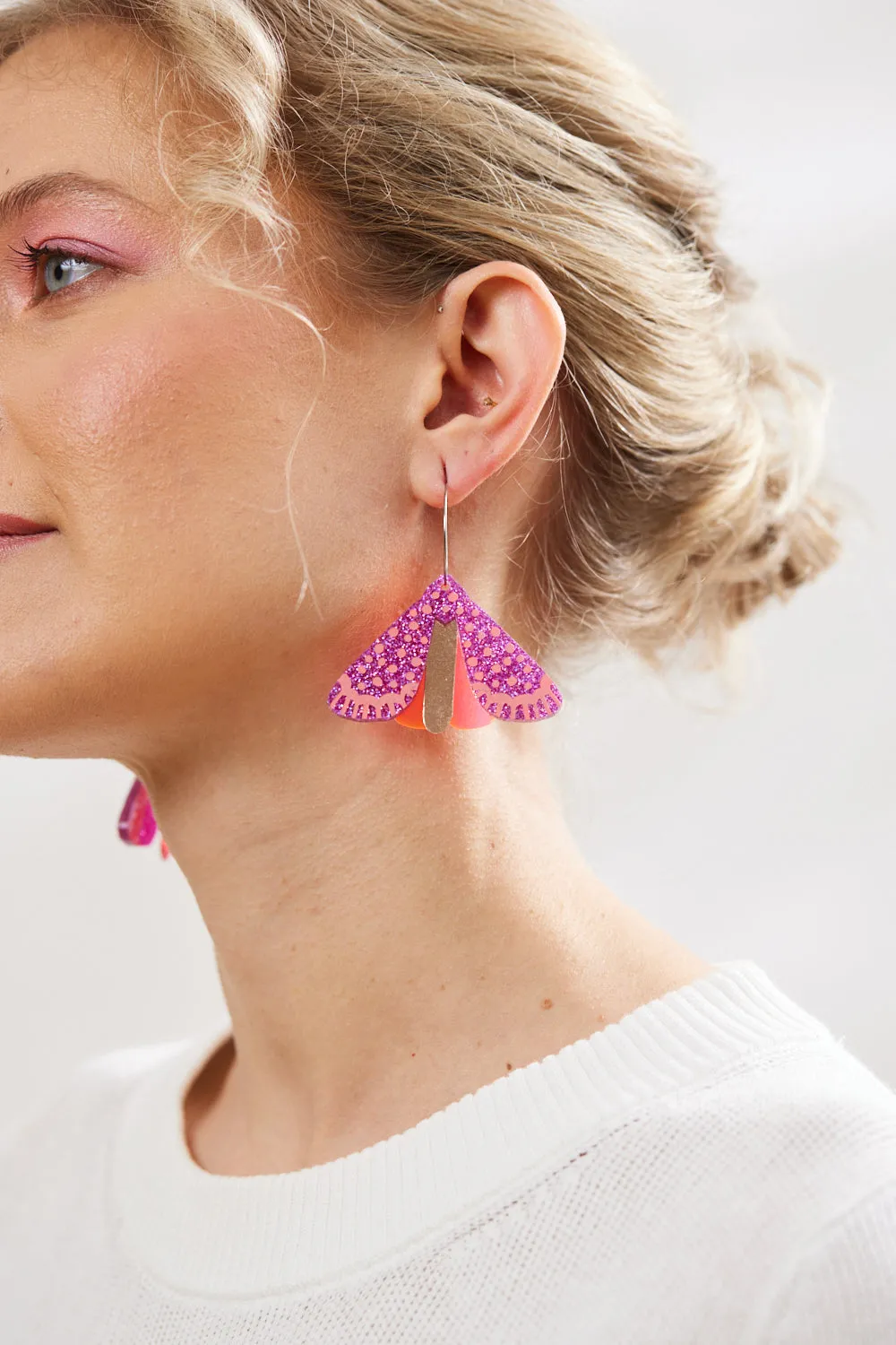 Moth Earrings - Magenta/Neon