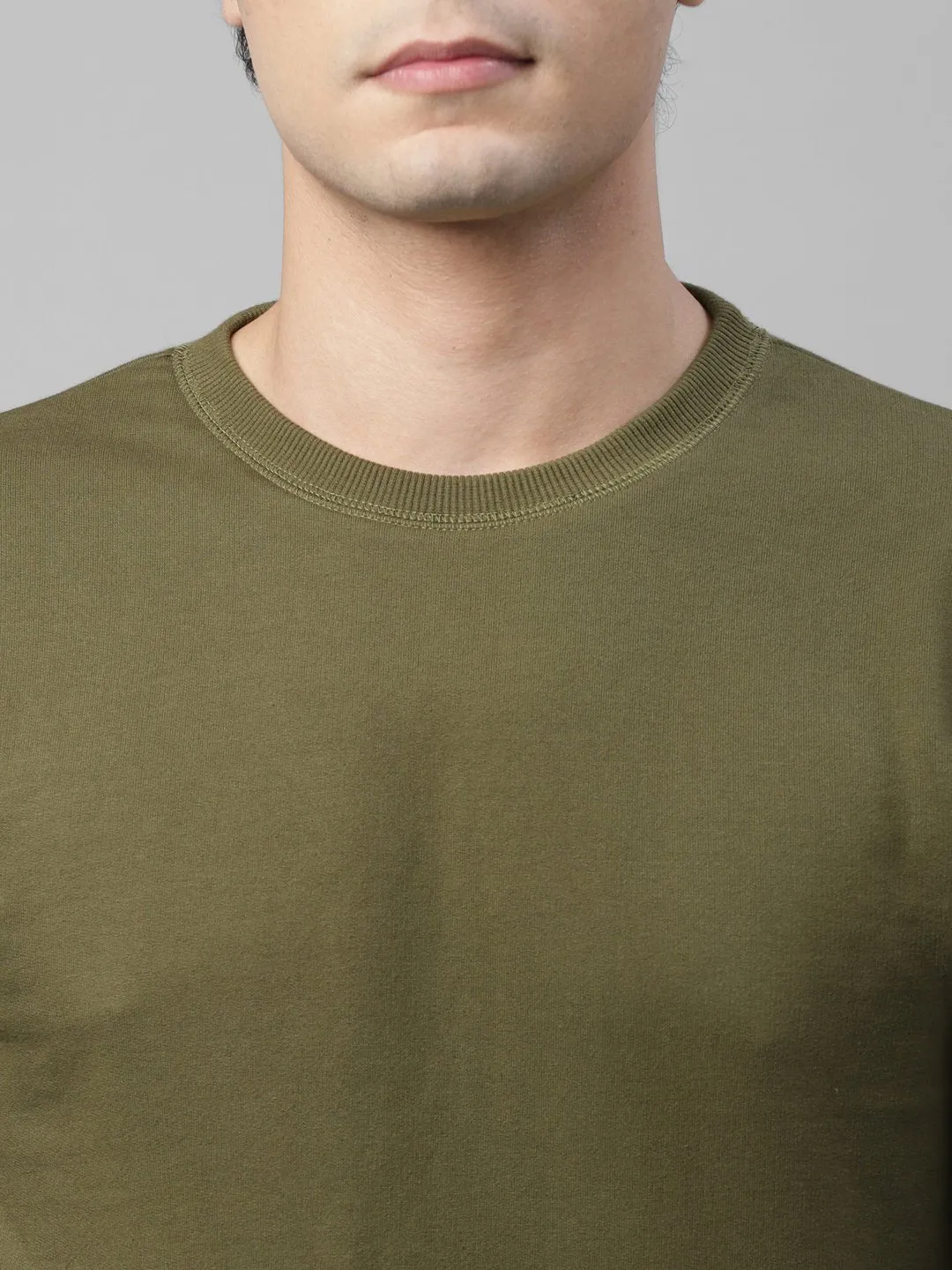 Olive Green Cut & Sew Terry Round Neck Sweatshirt