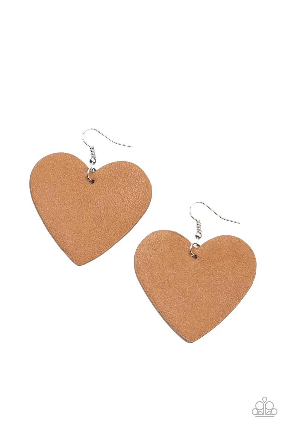 Paparazzi Earrings ~ Country Crush - Brown Heart Earring