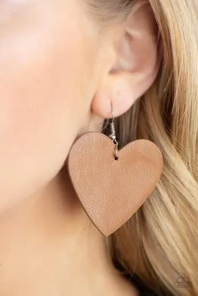 Paparazzi Earrings ~ Country Crush - Brown Heart Earring