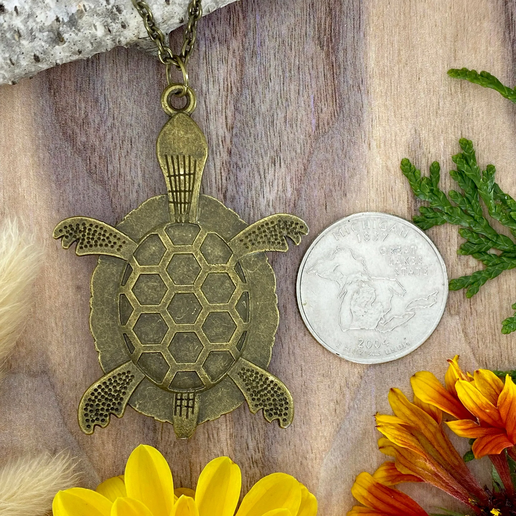 Petoskey Stone Turtle Pendant Necklace