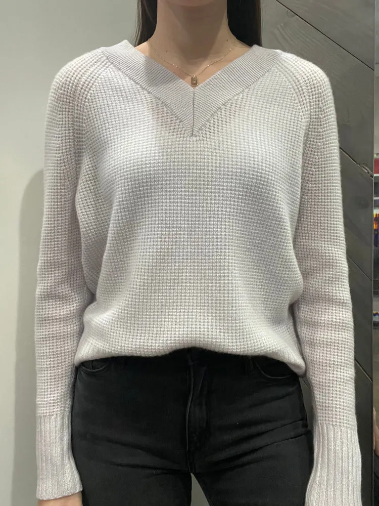 Pissenlit Grey Cashmere V-Neck Waffle Knit