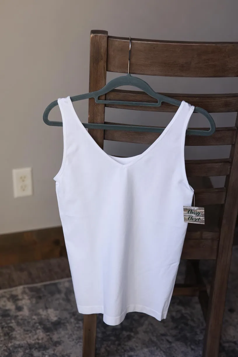 REVERSIBLE Seamless Scoop/V-Neck Tank Top - White