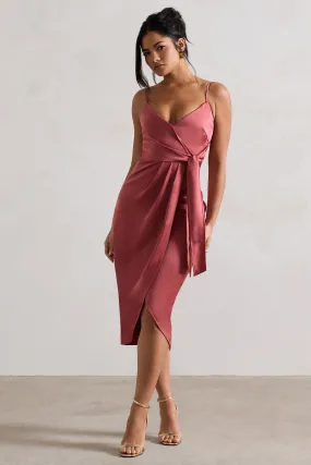 Sabela | Robe mi-longue en satin rouge avec noeud