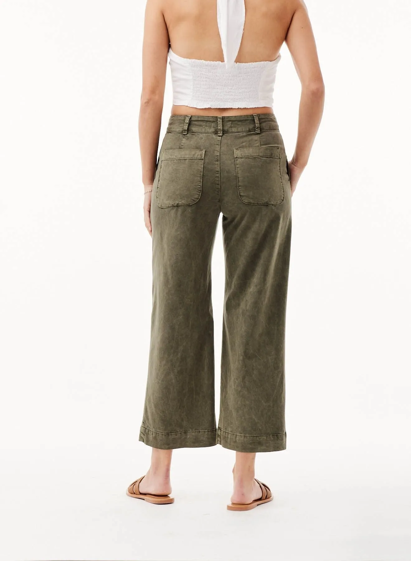 Saige Wide Leg Crop - Washed Army