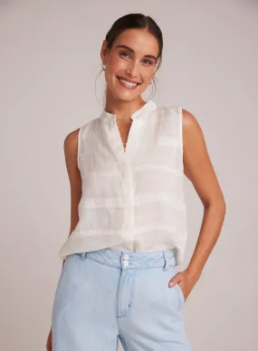 Sleeveless Hidden Placket Button Down - White