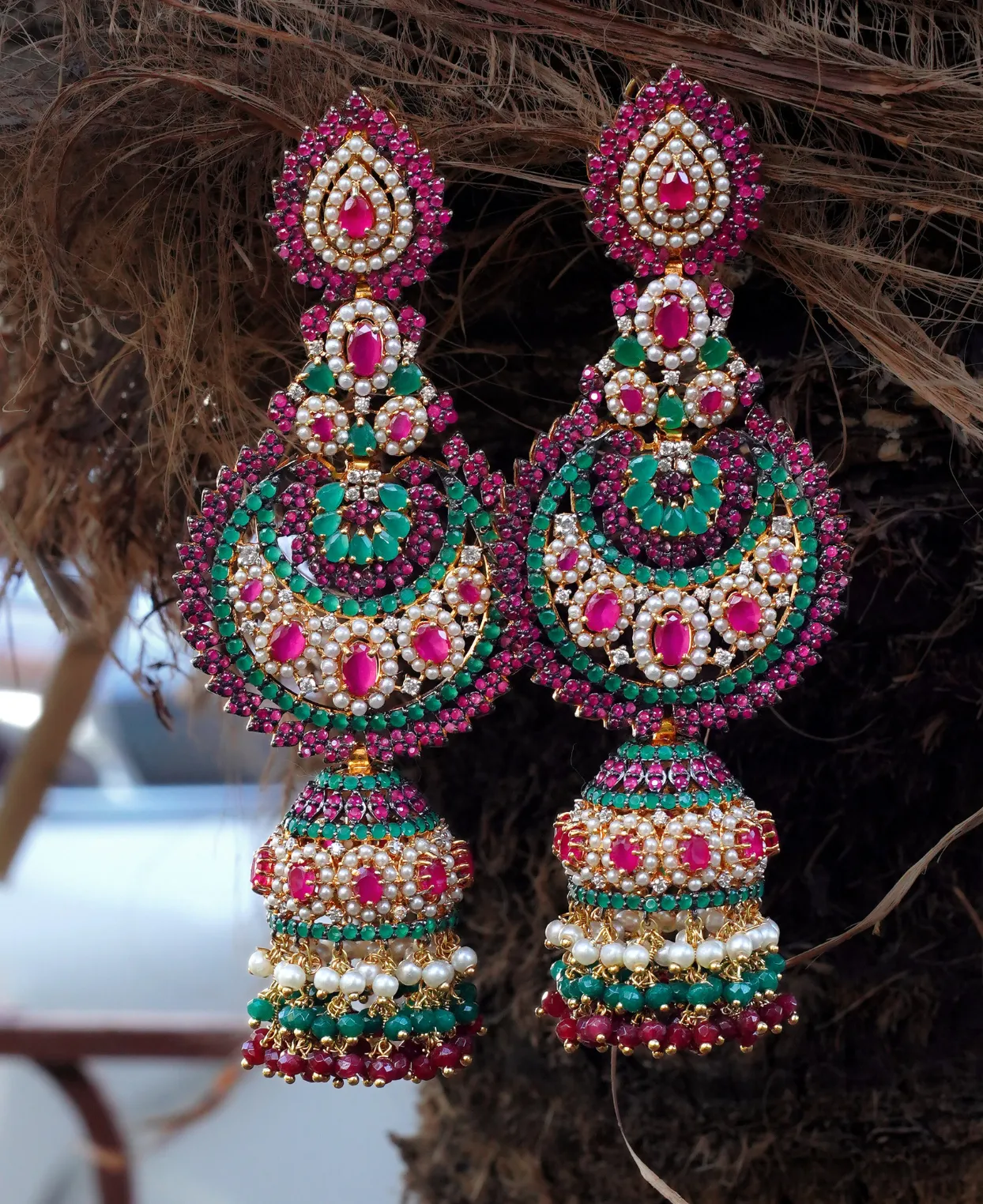 Tri Colored Bali Jhumka